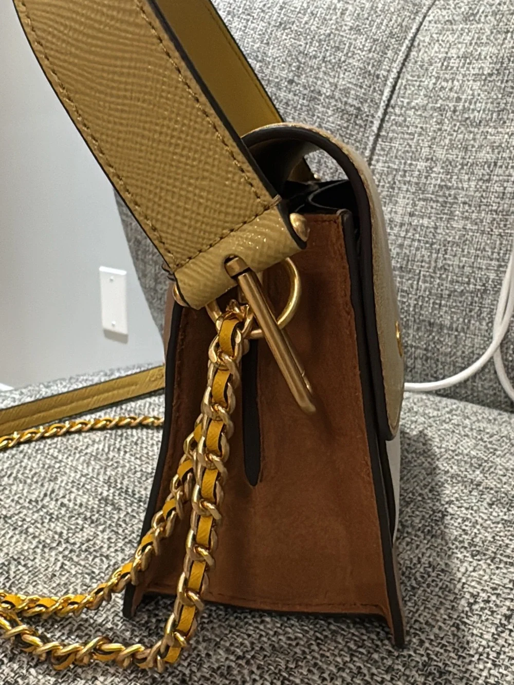 Tory Burch Colorblock Leather Shoulder Bag in Mustard, Beige and Taupe